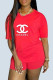 Red Fashion Casual Print Letter O Neck Short Sleeve Two Pieces