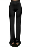 White Fashion Casual Solid Basic Regular High Waist Trousers