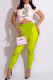 Fluorescent Green Fashion Sexy Print Letter O Neck Short Sleeve Two Pieces