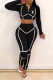 Black Fashion Casual Print Patchwork Hooded Collar Long Sleeve Two Pieces