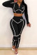 Black Fashion Casual Print Patchwork Hooded Collar Long Sleeve Two Pieces