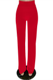 Red Fashion Casual Solid Basic Regular High Waist Trousers
