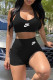 Black Fashion Casual Print Patchwork U Neck Sleeveless Two Pieces