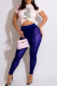 Blue Fashion Sexy Print Letter O Neck Short Sleeve Two Pieces