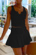 Black Sexy Casual Solid Basic V Neck Sleeveless Two Pieces