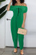 Green Casual Print Patchwork Off the Shoulder Loose Jumpsuits