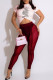Burgundy Fashion Sexy Print Letter O Neck Short Sleeve Two Pieces