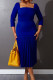 Blue Elegant Solid Patchwork Fold Square Collar Straight Dresses