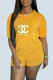 Yellow Fashion Casual Print Letter O Neck Short Sleeve Two Pieces