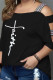 Black Fashion Casual Print Hollowed Out O Neck T-Shirts