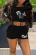 Black Sexy Print Patchwork Short Sleeve Two Pieces