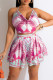 Red Purple Fashion Print Backless Strap Design Halter Sleeveless Two Pieces