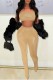 Apricot Sexy Solid Patchwork See-through Strapless Sleeveless Two Pieces