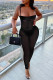 Black Fashion Sexy Solid Hollowed Out See-through Backless Spaghetti Strap Skinny Jumpsuits