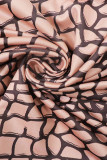Khaki Sexy Print Bandage Hollowed Out Patchwork Asymmetrical Collar Long Sleeve Two Pieces