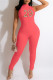 Rose Red Fashion Sexy Casual Print Basic Half A Turtleneck Skinny Jumpsuits