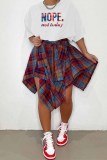 Pink Fashion Casual Letter Print Asymmetrical O Neck Short Sleeve Two Pieces