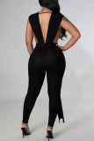 Red Fashion Sexy Solid Patchwork Backless V Neck Skinny Jumpsuits