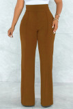 White Fashion Casual Solid Basic Regular High Waist Trousers