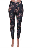 Black Fashion Casual Print Basic Skinny High Waist Pencil Trousers