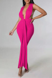 Red Fashion Sexy Solid Patchwork Backless V Neck Skinny Jumpsuits