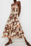 Light Brown Sexy Print Patchwork Backless Spaghetti Strap Straight Dresses