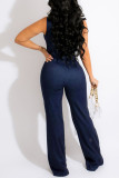 Pink Casual Solid Patchwork Zipper Oblique Collar Straight Jumpsuits