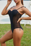 Black Fashion Sexy Solid Patchwork Backless Swimwears (With Paddings)