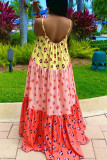 Pink Casual Sweet Print Patchwork Spaghetti Strap A Line Dresses