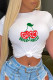 White Fashion Cute Print Patchwork Letter O Neck T-Shirts