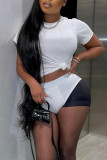 White Sexy Solid Patchwork See-through Short Sleeve Two Pieces