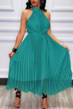 Red Casual Elegant Solid Patchwork Fold O Neck Dresses