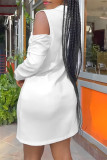 White Fashion Casual Solid Hollowed Out Patchwork V Neck Pencil Skirt Dresses