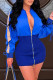 Blue Fashion Casual Solid Patchwork Zipper Collar Long Sleeve Dresses