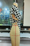 Black Fashion Casual Plaid Print Bandage Asymmetrical Tops