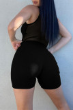 Black Fashion Casual Solid Patchwork O Neck Sleeveless Two Pieces