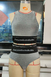 Silver Street Print Patchwork O Neck Sleeveless Two Pieces