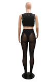 Black Sexy Casual Solid Bandage Hollowed Out O Neck Sleeveless Two Pieces