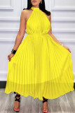 Red Casual Elegant Solid Patchwork Fold O Neck Dresses