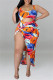 Red Fashion Sexy Print Hollowed Out U Neck Plus Size Two Pieces