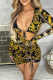 Black Fashion Sexy Print Bandage Fold V Neck Long Sleeve Dresses