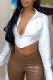 White Fashion Casual Solid Asymmetrical Turndown Collar Tops