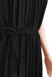 Red Casual Elegant Solid Patchwork Fold O Neck Dresses