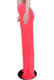 Fluorescent Yellow Casual Solid Patchwork High Waist Wide Leg Solid Color Bottoms