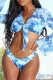 Blue Fashion Sexy Print Tie Dye Bandage Swimwears Three-piece Set