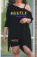 Black Fashion Casual Letter Print Patchwork Oblique Collar Two Pieces