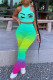 Blue Fashion Casual Gradual Change Print Fold O Neck Sleeveless Two Pieces