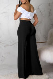 Fluorescent Yellow Casual Solid Patchwork High Waist Wide Leg Solid Color Bottoms