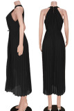 Red Casual Elegant Solid Patchwork Fold O Neck Dresses