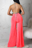 Fluorescent Yellow Casual Solid Patchwork High Waist Wide Leg Solid Color Bottoms